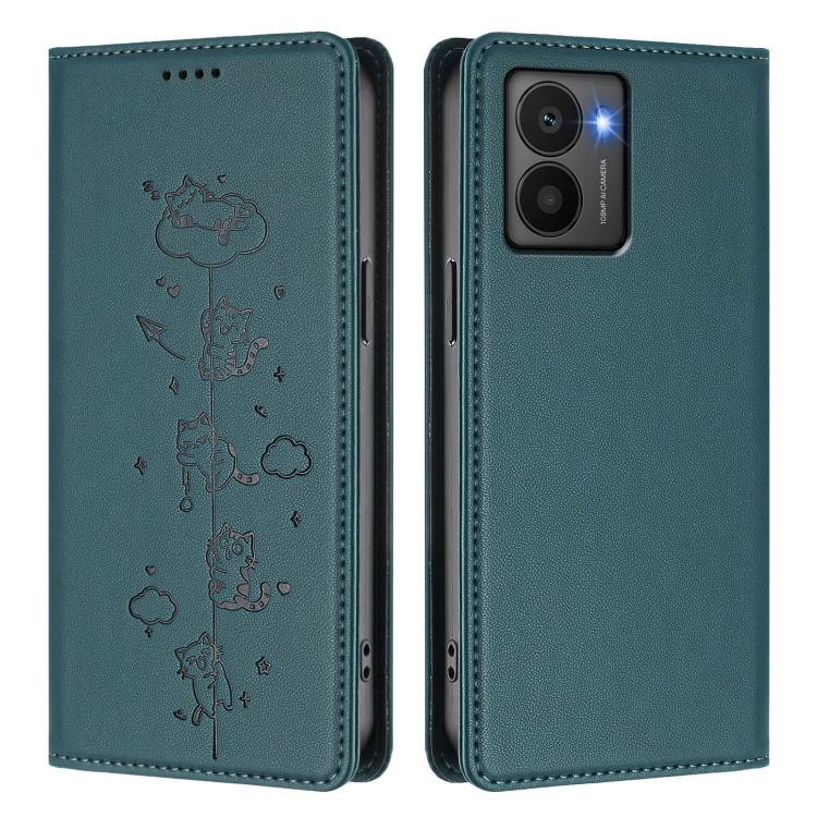 For HMD Fuison Cute Cats Embossed Magnetic RFID Vegan Leather Phone Case