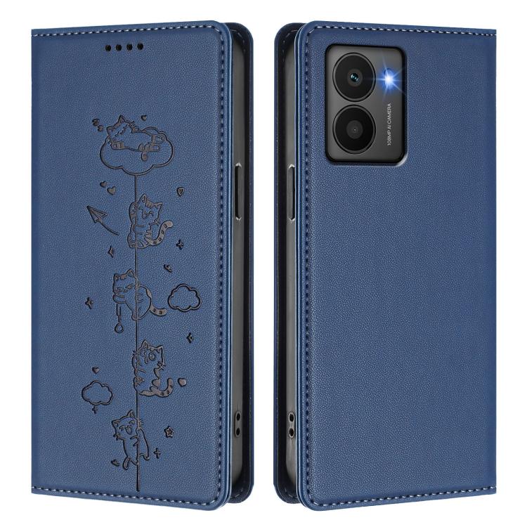 For HMD Fuison Cute Cats Embossed Magnetic RFID Vegan Leather Phone Case