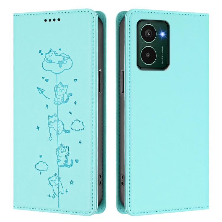 For HMD Pulse Pro / Pulse+ / Pulse Cute Cats Embossed Magnetic RFID Vegan Leather Phone Case