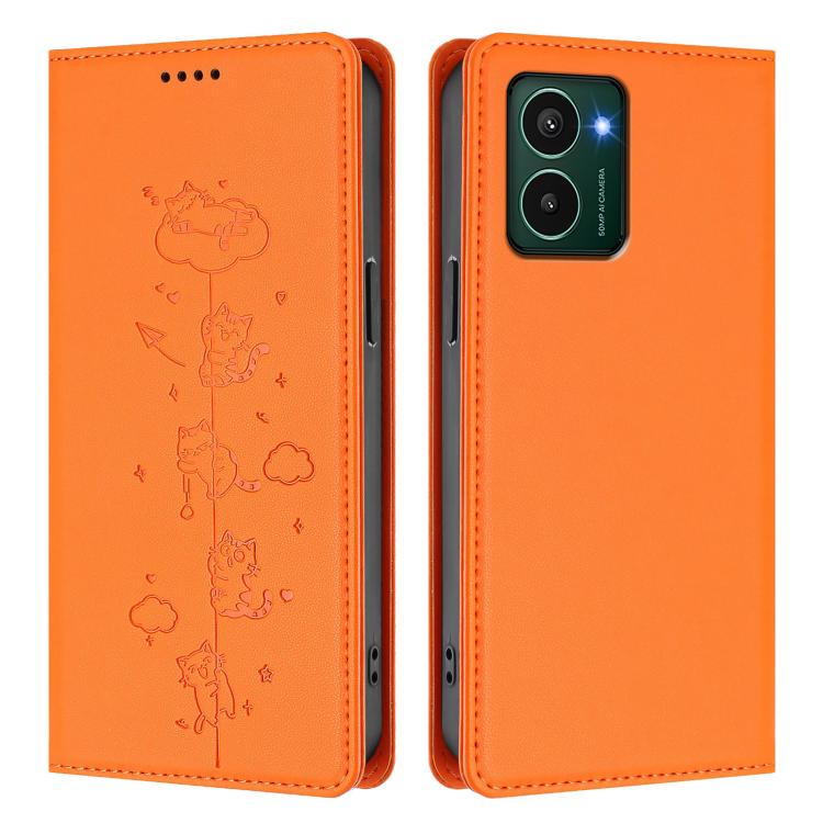 For HMD Pulse Pro / Pulse+ / Pulse Cute Cats Embossed Magnetic RFID Vegan Leather Phone Case