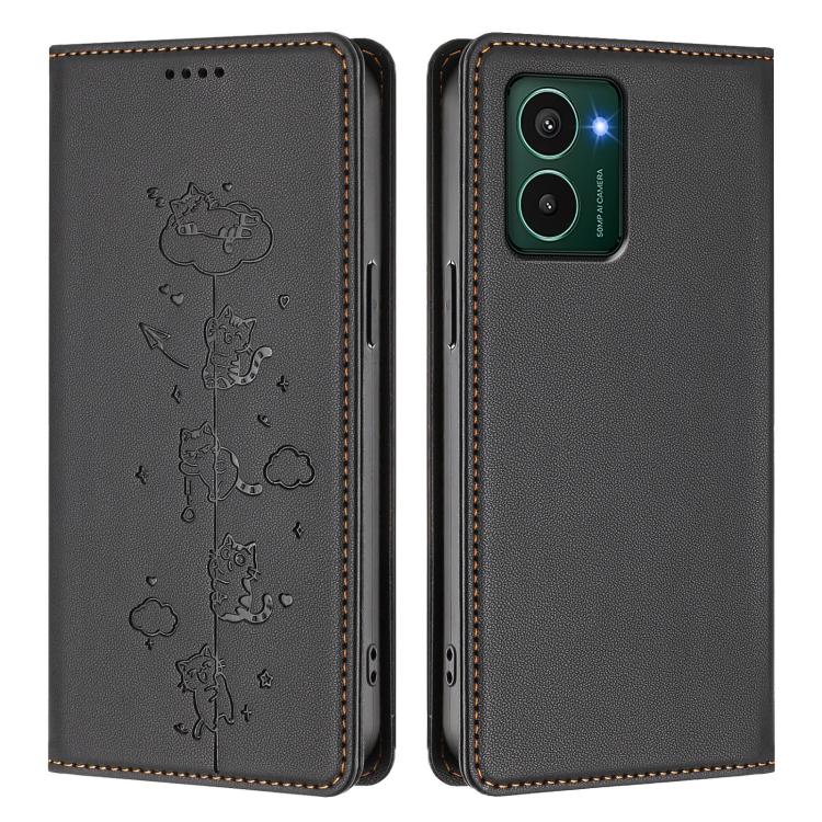 For HMD Pulse Pro / Pulse+ / Pulse Cute Cats Embossed Magnetic RFID Vegan Leather Phone Case