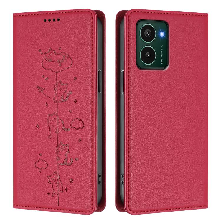 For HMD Pulse Pro / Pulse+ / Pulse Cute Cats Embossed Magnetic RFID Vegan Leather Phone Case