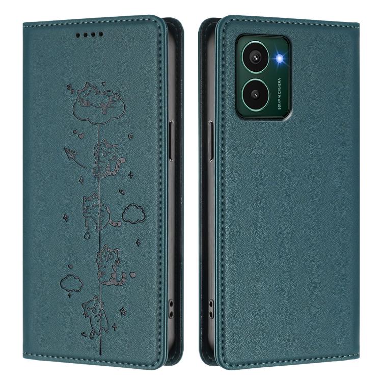 For HMD Pulse Pro / Pulse+ / Pulse Cute Cats Embossed Magnetic RFID Vegan Leather Phone Case