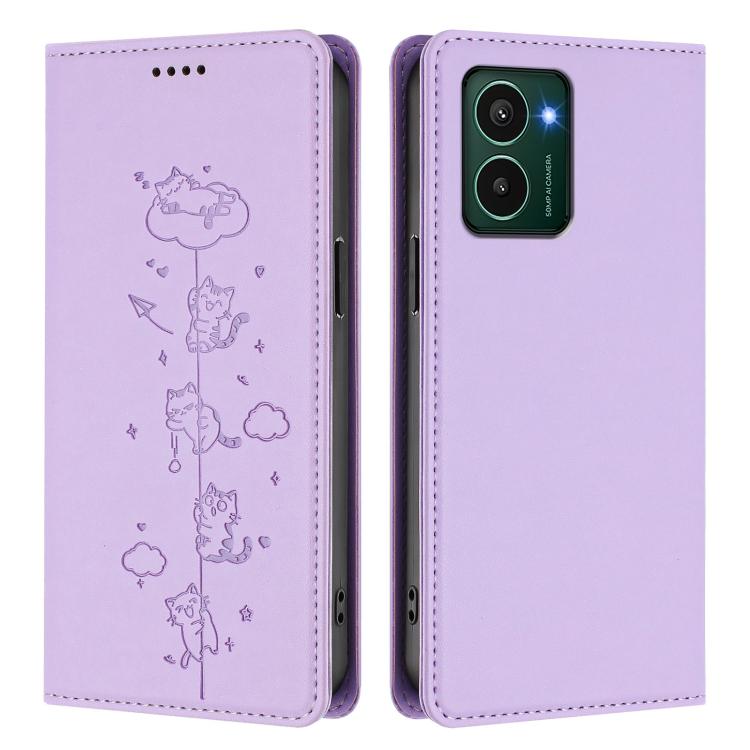 For HMD Pulse Pro / Pulse+ / Pulse Cute Cats Embossed Magnetic RFID Vegan Leather Phone Case
