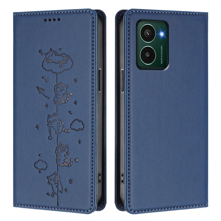 For HMD Pulse Pro / Pulse+ / Pulse Cute Cats Embossed Magnetic RFID Vegan Leather Phone Case