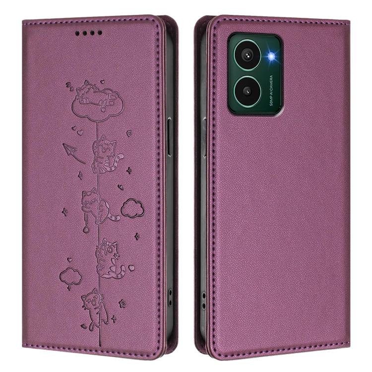 For HMD Pulse Pro / Pulse+ / Pulse Cute Cats Embossed Magnetic RFID Vegan Leather Phone Case