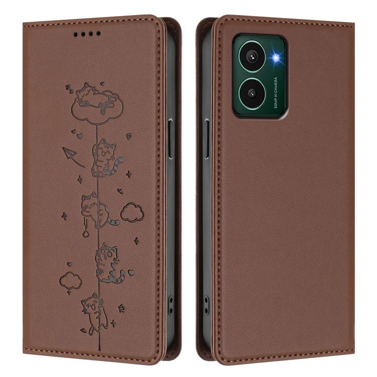 For HMD Pulse Pro / Pulse+ / Pulse Cute Cats Embossed Magnetic RFID Vegan Leather Phone Case
