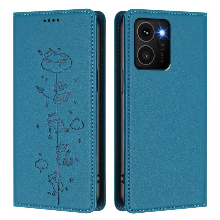 For HMD Skyline Cute Cats Embossed Magnetic RFID Vegan Leather Phone Case