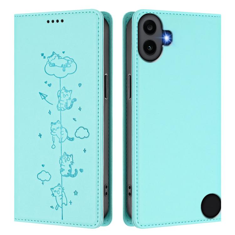 For Nothing CMF Phone 1 Cute Cats Embossed Magnetic RFID Vegan Leather Phone Case