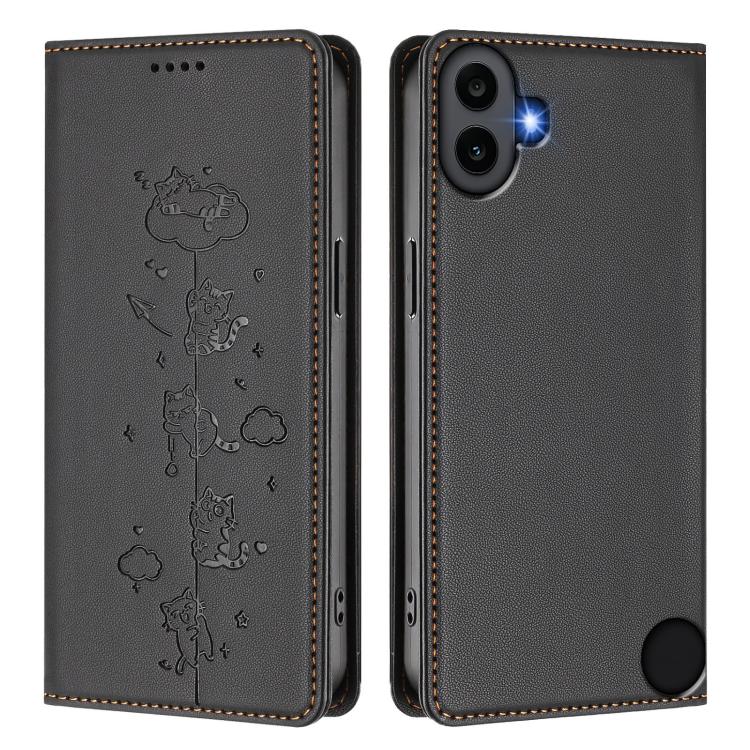 For Nothing CMF Phone 1 Cute Cats Embossed Magnetic RFID Vegan Leather Phone Case
