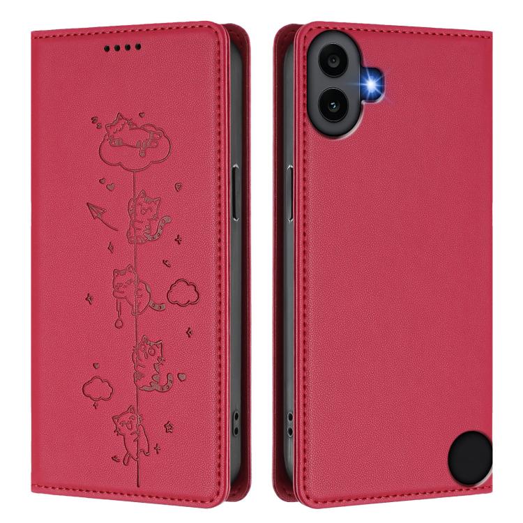 For Nothing CMF Phone 1 Cute Cats Embossed Magnetic RFID Vegan Leather Phone Case