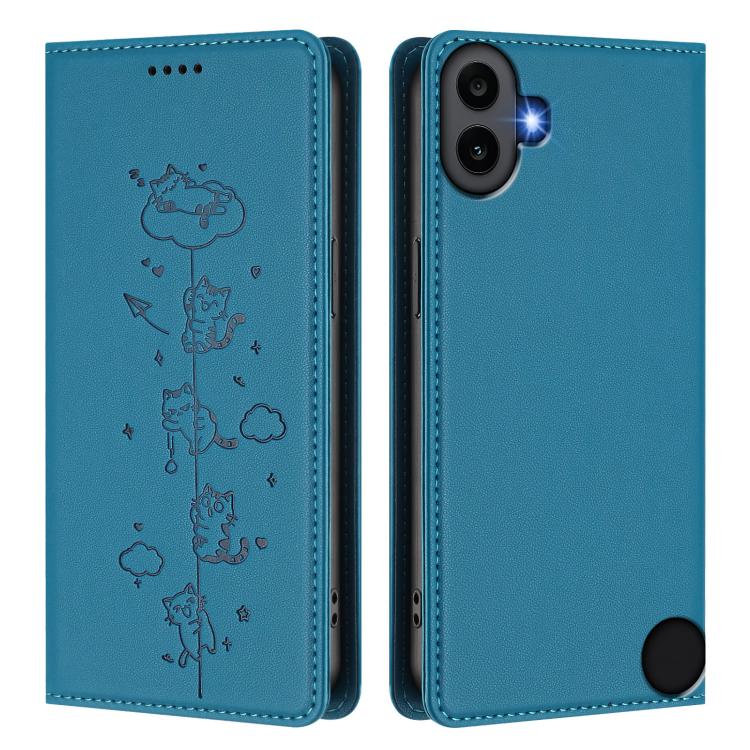For Nothing CMF Phone 1 Cute Cats Embossed Magnetic RFID Vegan Leather Phone Case