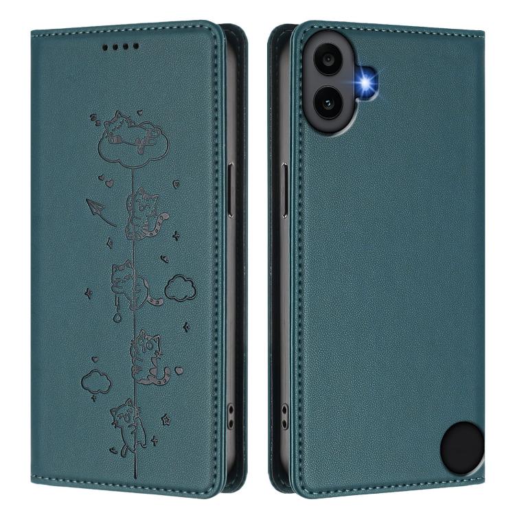 For Nothing CMF Phone 1 Cute Cats Embossed Magnetic RFID Vegan Leather Phone Case