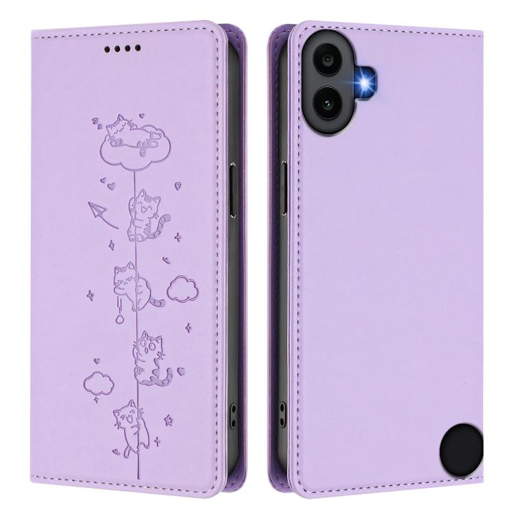 For Nothing CMF Phone 1 Cute Cats Embossed Magnetic RFID Vegan Leather Phone Case