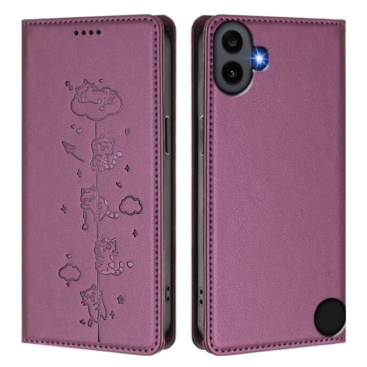 For Nothing CMF Phone 1 Cute Cats Embossed Magnetic RFID Vegan Leather Phone Case