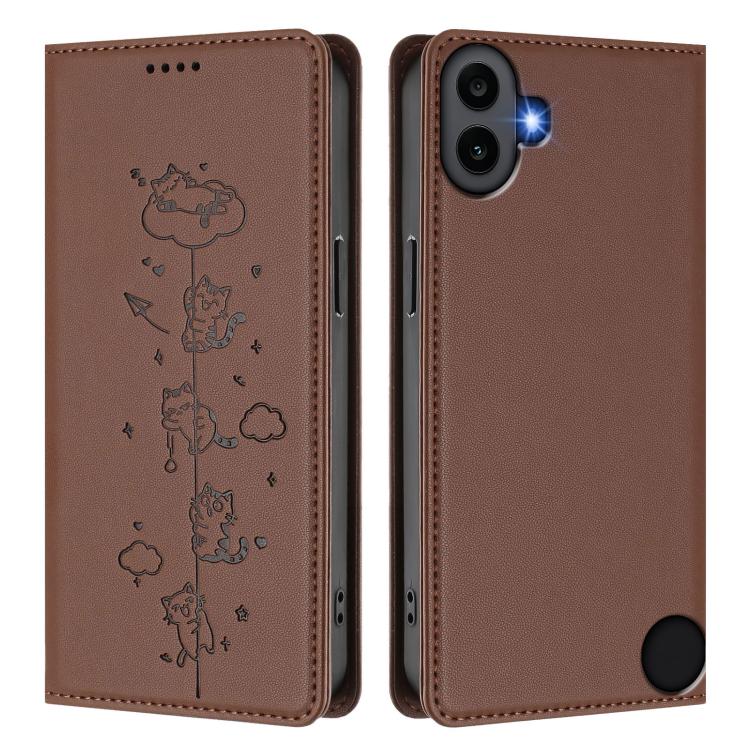 For Nothing CMF Phone 1 Cute Cats Embossed Magnetic RFID Vegan Leather Phone Case