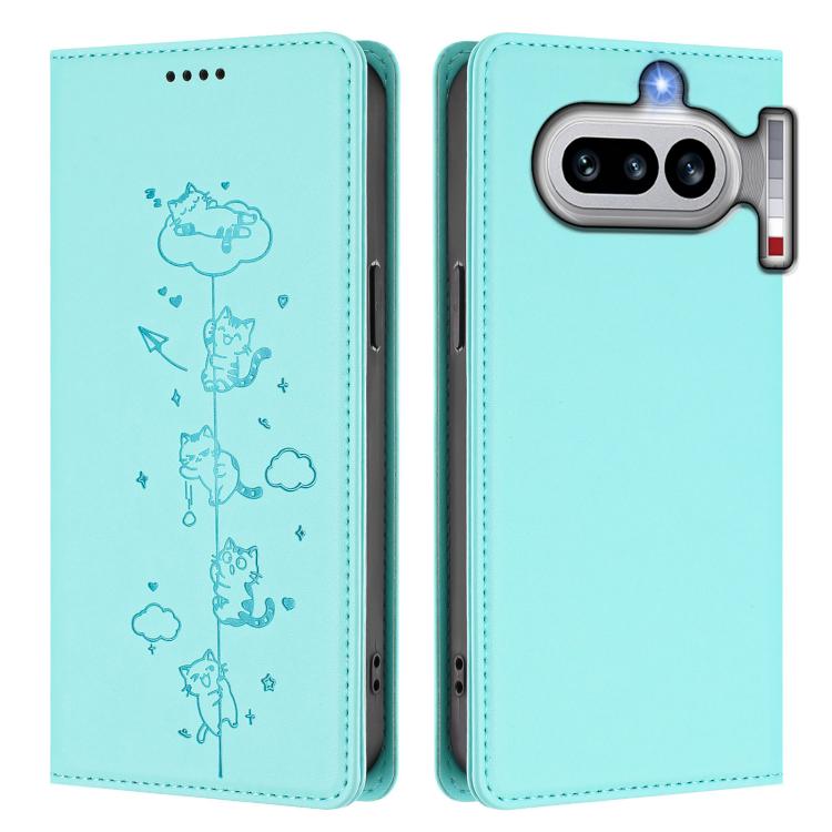 For Nothing Phone 4a Cute Cats Embossed Magnetic RFID Vegan Leather Phone Case