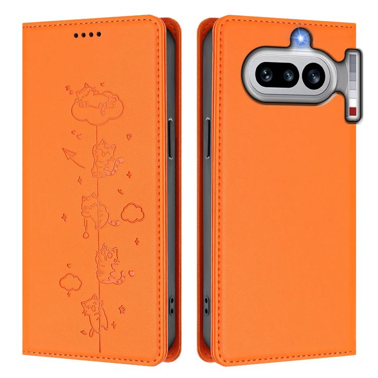 For Nothing Phone 4a Cute Cats Embossed Magnetic RFID Vegan Leather Phone Case