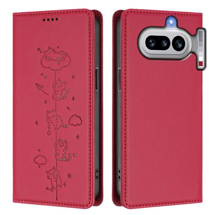 For Nothing Phone 4a Cute Cats Embossed Magnetic RFID Vegan Leather Phone Case