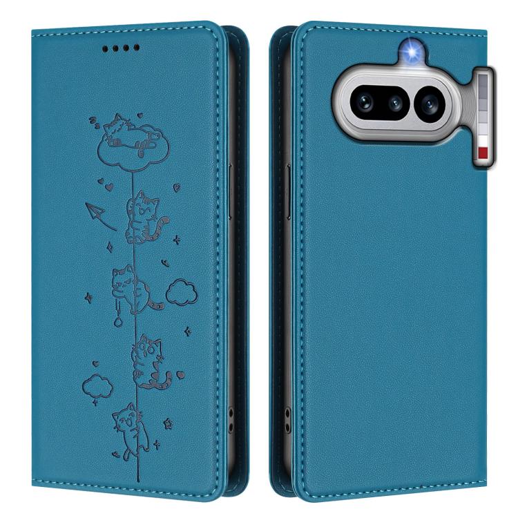For Nothing Phone 4a Cute Cats Embossed Magnetic RFID Vegan Leather Phone Case