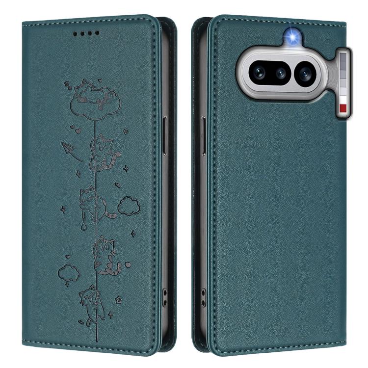 For Nothing Phone 4a Cute Cats Embossed Magnetic RFID Vegan Leather Phone Case