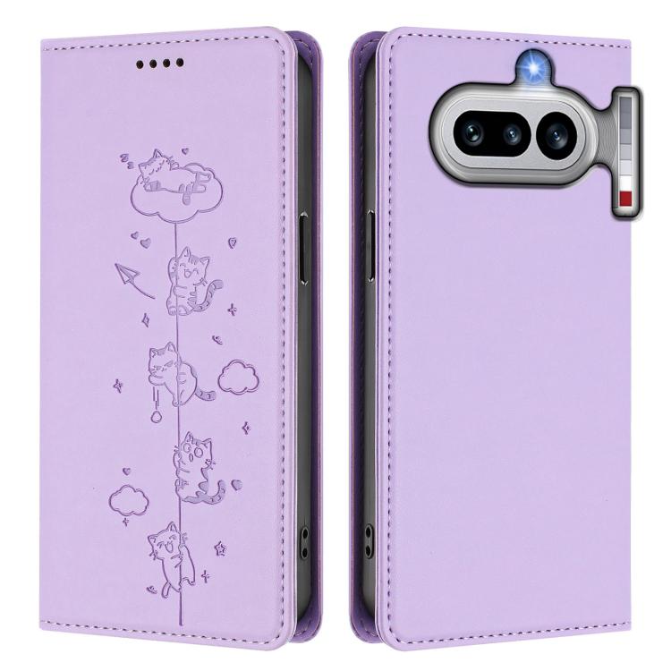 For Nothing Phone 4a Cute Cats Embossed Magnetic RFID Vegan Leather Phone Case