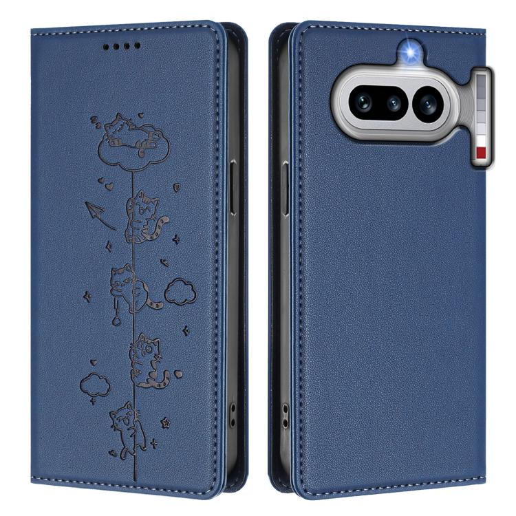 For Nothing Phone 4a Cute Cats Embossed Magnetic RFID Vegan Leather Phone Case