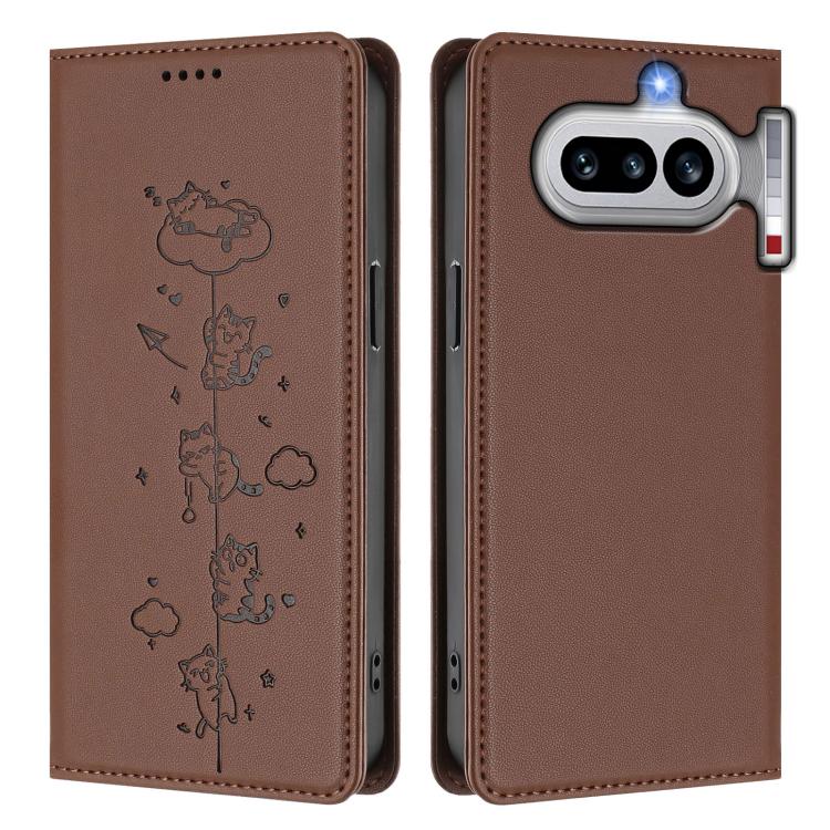 For Nothing Phone 4a Cute Cats Embossed Magnetic RFID Vegan Leather Phone Case