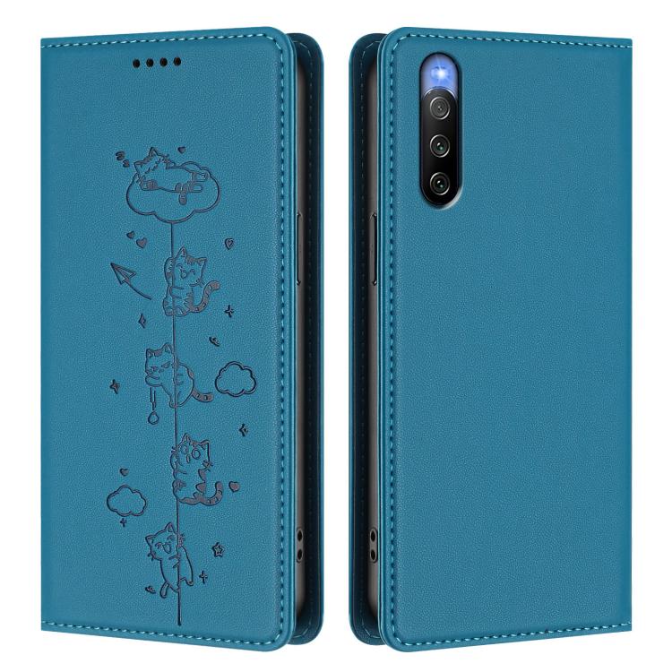 For Sony Xperia 10 V Cute Cats Embossed Magnetic RFID Vegan Leather Phone Case