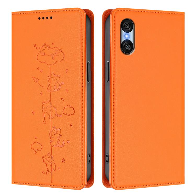 For Sony Xperia 10 VI Cute Cats Embossed Magnetic RFID Vegan Leather Phone Case