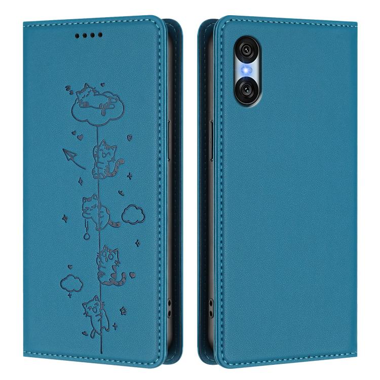 For Sony Xperia 10 VI Cute Cats Embossed Magnetic RFID Vegan Leather Phone Case