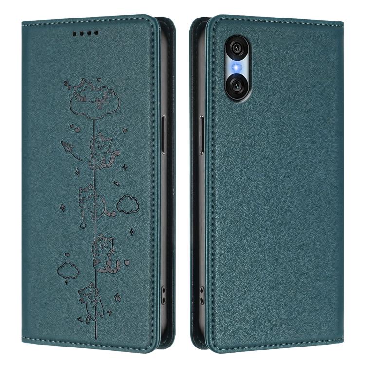 For Sony Xperia 10 VI Cute Cats Embossed Magnetic RFID Vegan Leather Phone Case