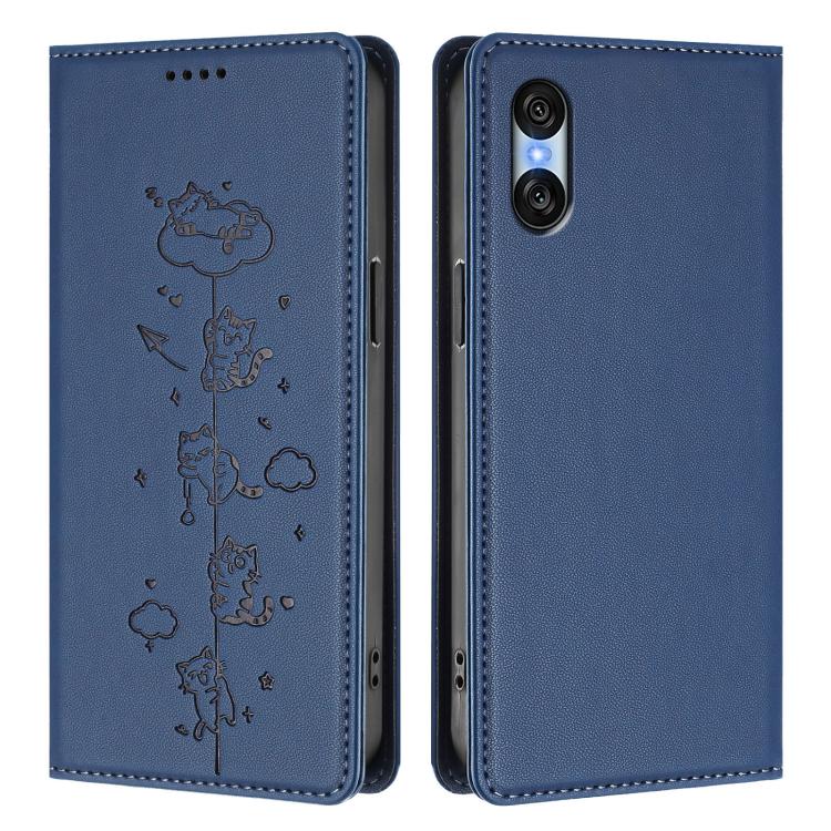 For Sony Xperia 10 VI Cute Cats Embossed Magnetic RFID Vegan Leather Phone Case