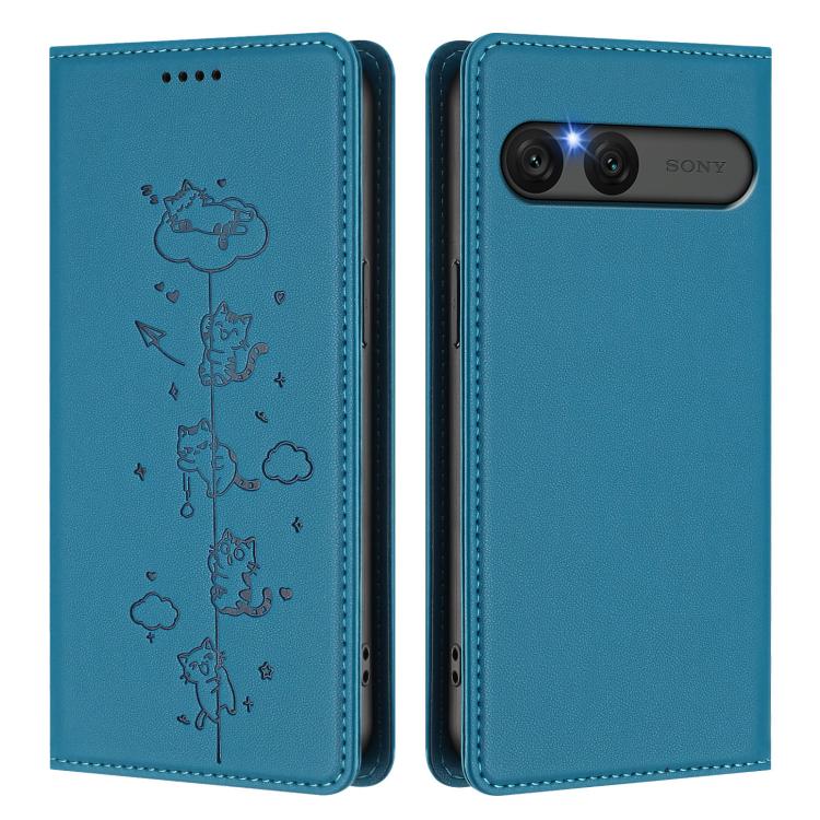 For Sony Xperia 10 VII Cute Cats Embossed Magnetic RFID Vegan Leather Phone Case