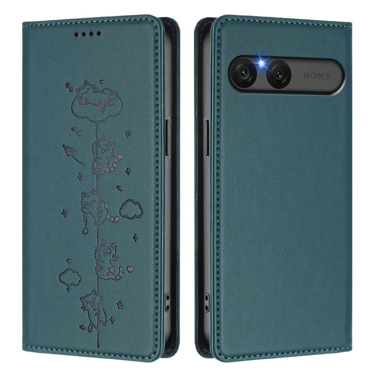 For Sony Xperia 10 VII Cute Cats Embossed Magnetic RFID Vegan Leather Phone Case