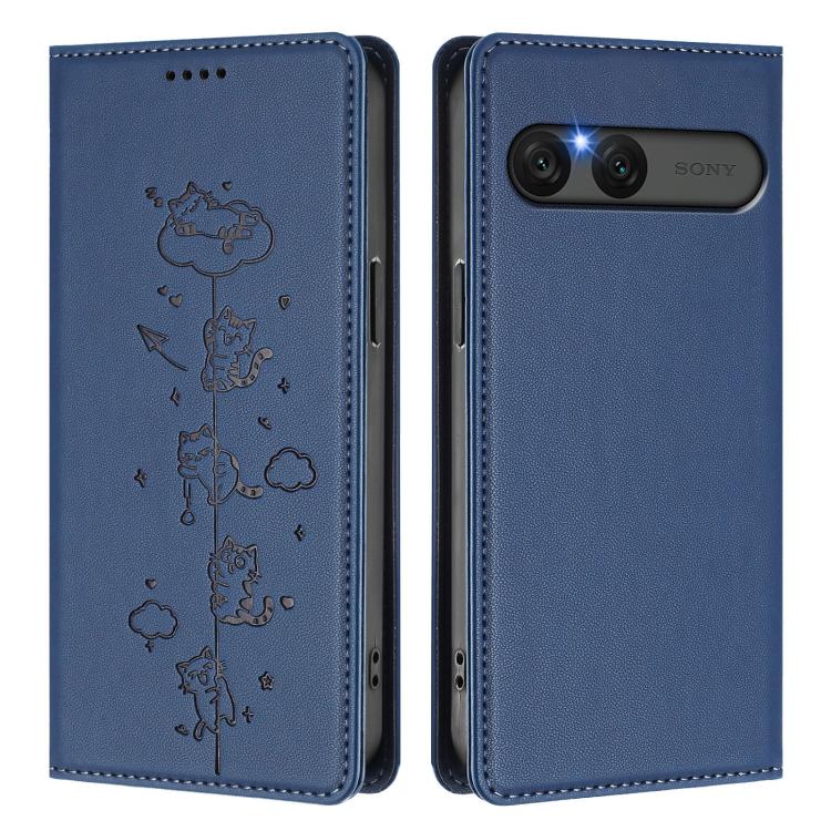 For Sony Xperia 10 VII Cute Cats Embossed Magnetic RFID Vegan Leather Phone Case