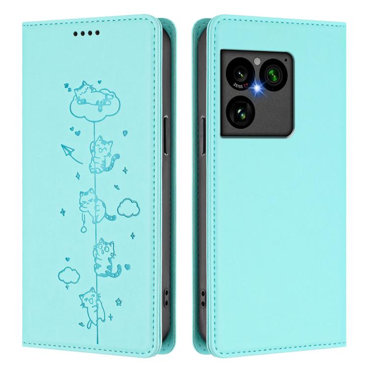 For Sony Xperia 1 VIII Cute Cats Embossed Magnetic RFID Vegan Leather Phone Case