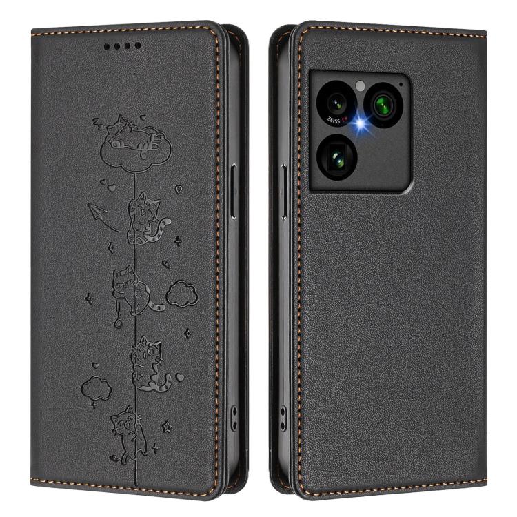 For Sony Xperia 1 VIII Cute Cats Embossed Magnetic RFID Vegan Leather Phone Case