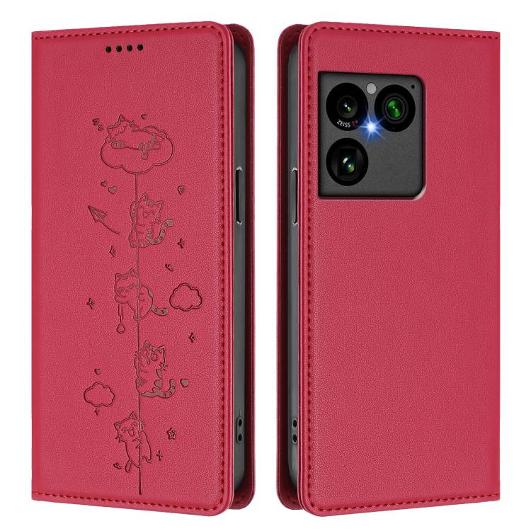 For Sony Xperia 1 VIII Cute Cats Embossed Magnetic RFID Vegan Leather Phone Case