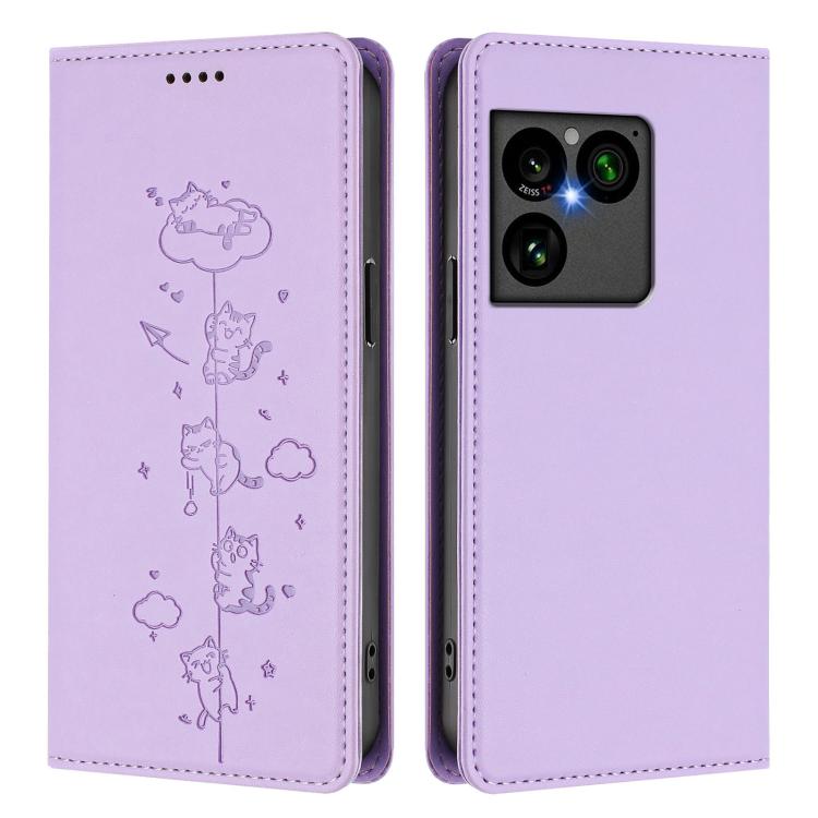 For Sony Xperia 1 VIII Cute Cats Embossed Magnetic RFID Vegan Leather Phone Case