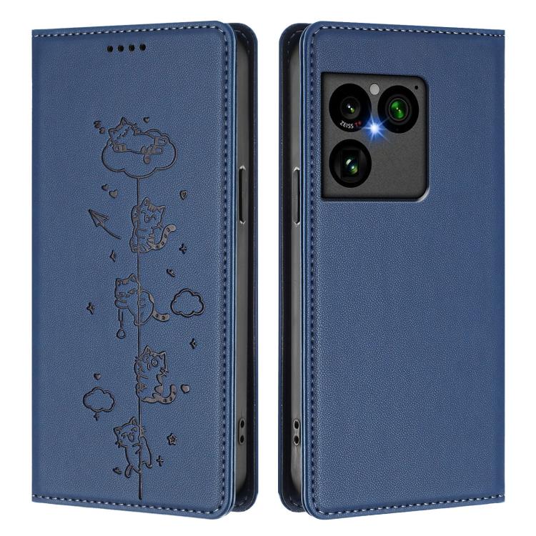 For Sony Xperia 1 VIII Cute Cats Embossed Magnetic RFID Vegan Leather Phone Case