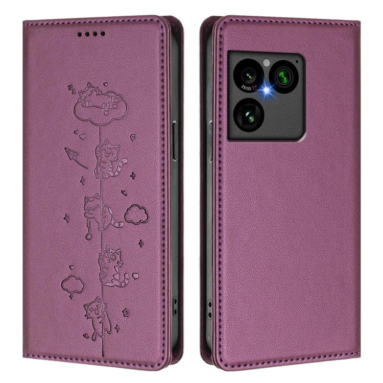 For Sony Xperia 1 VIII Cute Cats Embossed Magnetic RFID Vegan Leather Phone Case