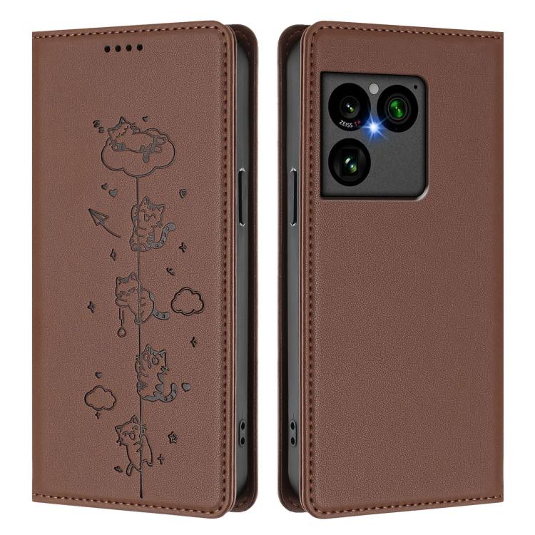 For Sony Xperia 1 VIII Cute Cats Embossed Magnetic RFID Vegan Leather Phone Case