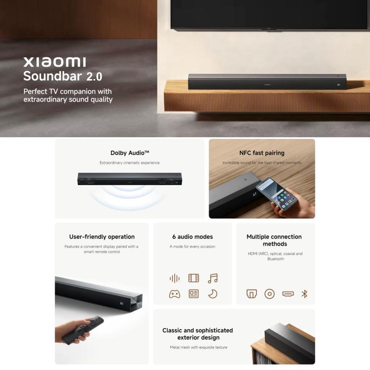 Original Xiaomi Soundbar 2.0 for TV and PC Support NFC Connection, Plug Type:US Plug - Black