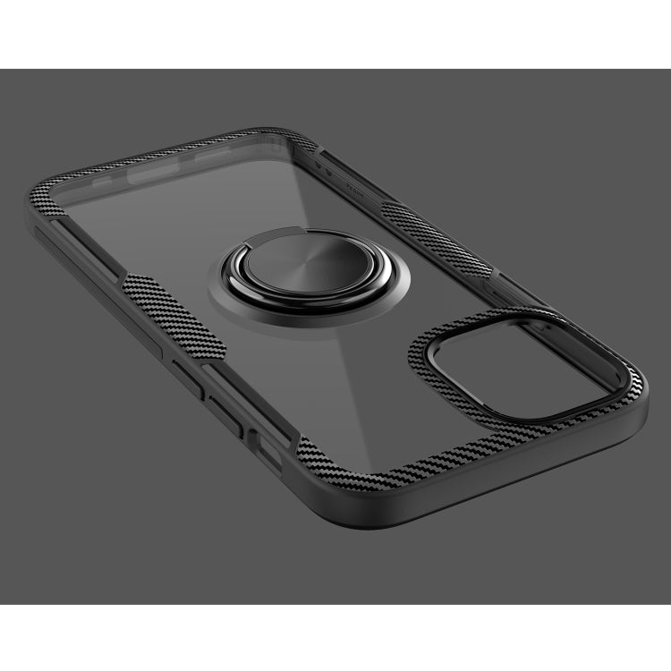 For iPhone 12 mini Shockproof Transparent TPU + Acrylic Protective Case with Ring Holder