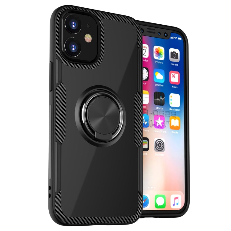 For iPhone 12 mini Shockproof Transparent TPU + Acrylic Protective Case with Ring Holder