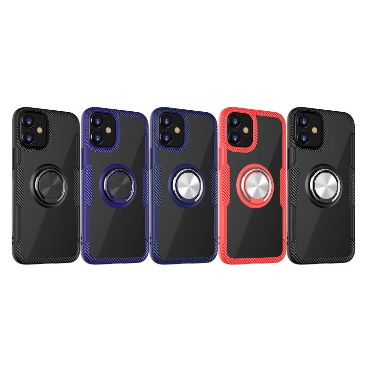 For iPhone 12 mini Shockproof Transparent TPU + Acrylic Protective Case with Ring Holder