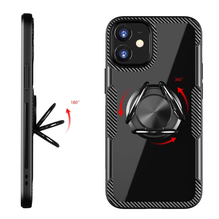 For iPhone 12 mini Shockproof Transparent TPU + Acrylic Protective Case with Ring Holder