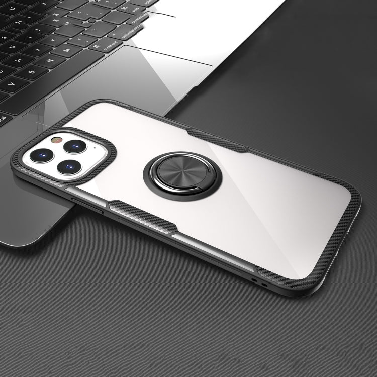 For iPhone 12 / 12 Pro Shockproof Transparent TPU + Acrylic Protective Case with Ring Holder