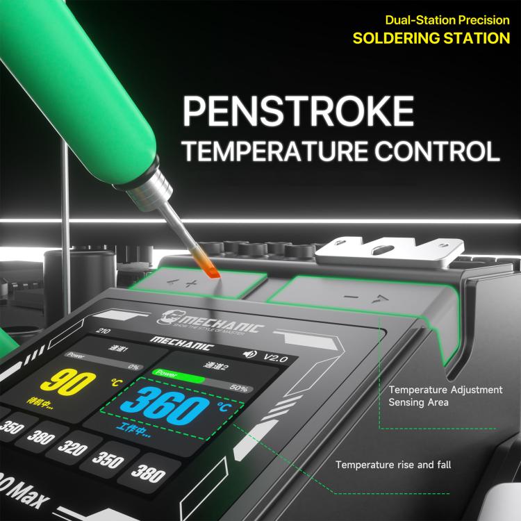 MECHANIC X200 Max Pen-Style Smart Temperature-Adjustable Dual-Station Precision Soldering Station, Plug:US Plug